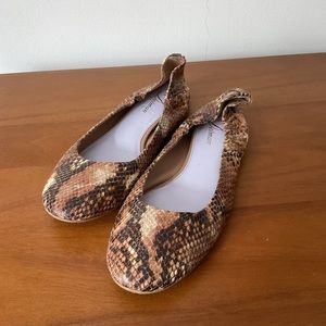 Delman Brown Tan Snake-Print Ballet Flats